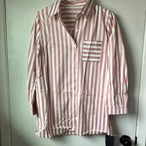 Striped Pink and White Button-Up Shirt
